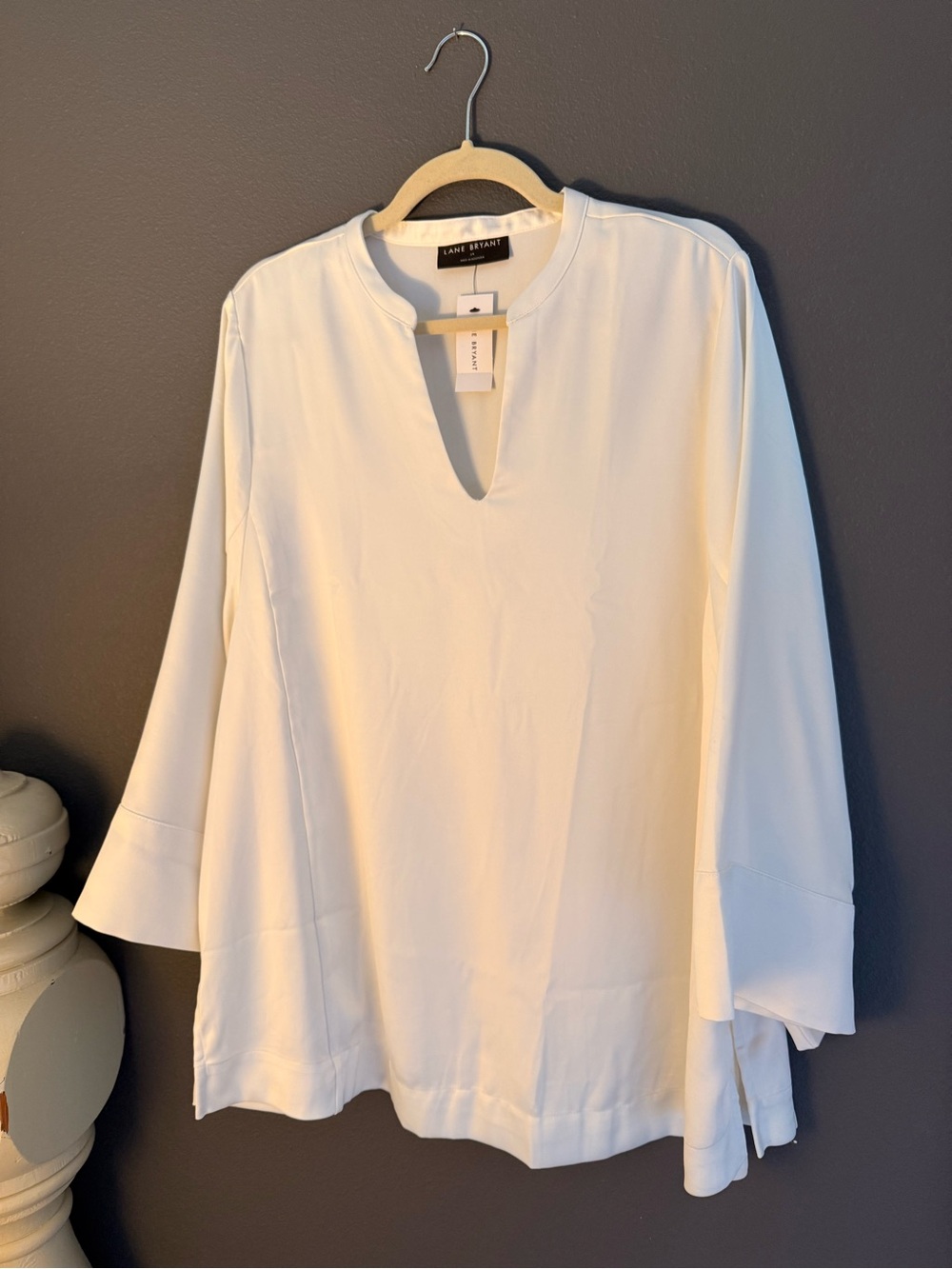 Lane Bryant Cream Split V-Neck Bell Sleeve Tunic